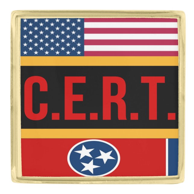 CCVF (C.E.R.T.) award ribbon/certification pin. Gold Finish Lapel Pin (Front)