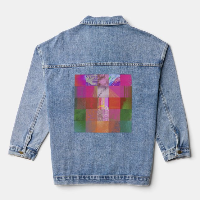 CD1FE646 Abstract Digital Glitch Art Grid Pattern  Denim Jacket (Back)