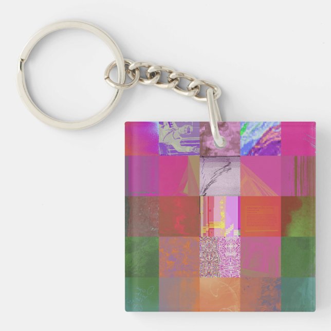 CD1FE646 Abstract Digital Glitch Art Grid Pattern  Keychain (Front)