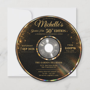 CD Greatest Hits Black Gold 50th Birthday  Invitation