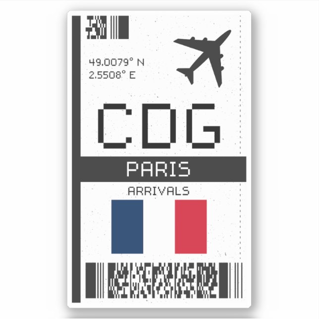CDG Paris Boarding Pass - France Travel Sticker (Front)