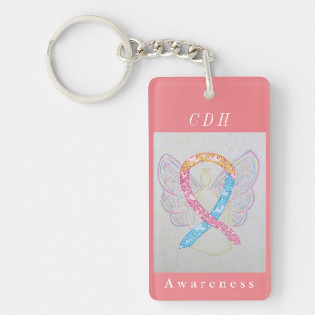 CDH Awareness Ribbon Guardian Angel Art Keychain (Front)