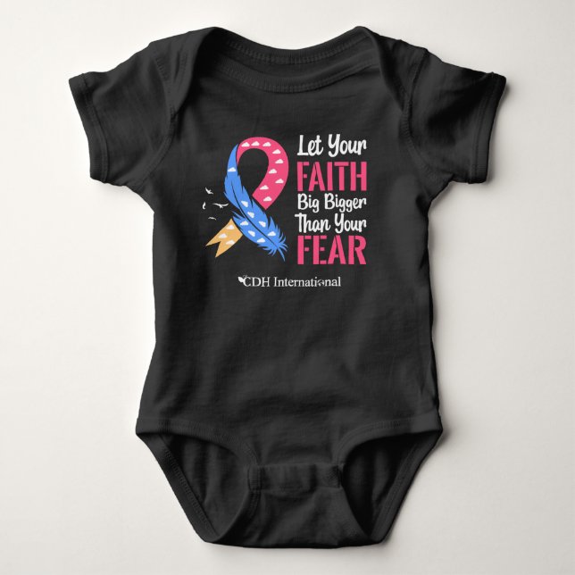 (CDHAR-5) CDH Awareness Ribbon Feather Baby Bodysuit (Front)