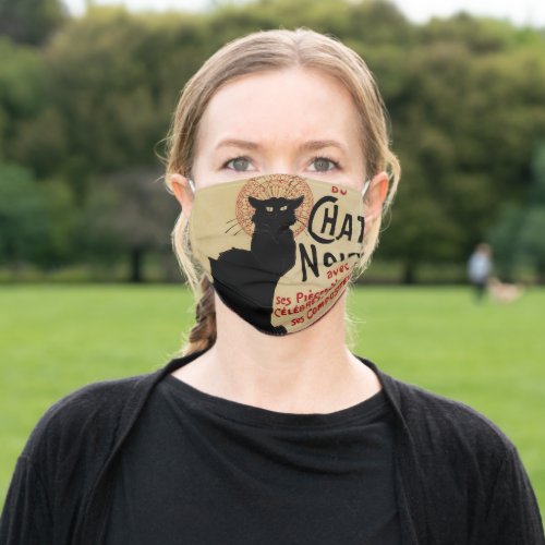 Ce Soir Chat Noir Black Cat Vintage Art Nouveau Adult Cloth Face Mask