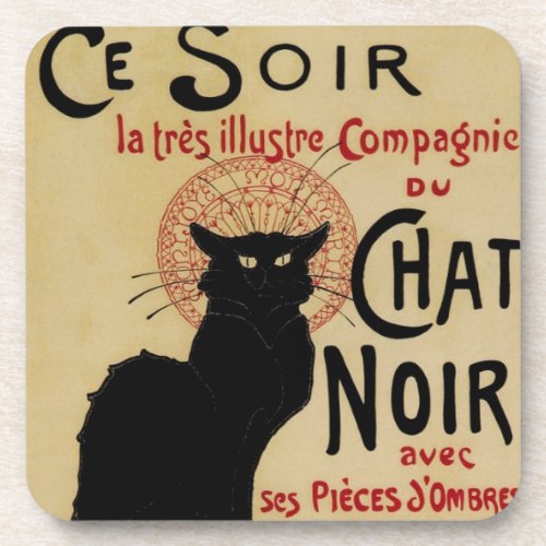 Ce Soir Chat Noir Black Cat Vintage Art Nouveau Drink Coaster