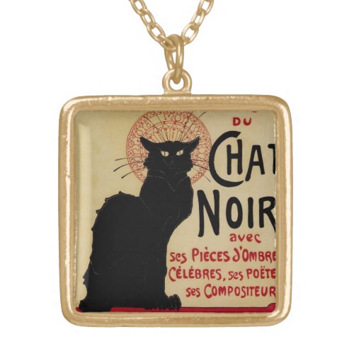 Ce Soir Chat Noir Black Cat Vintage Art Nouveau Gold Plated Necklace