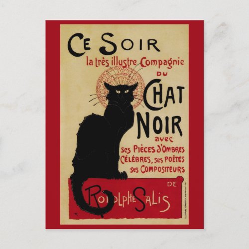 Ce Soir Chat Noir Black Cat Vintage Art Nouveau Postcard
