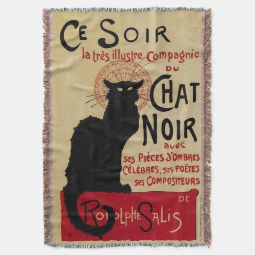 Ce Soir Chat Noir Black Cat Vintage Art Nouveau Throw Blanket