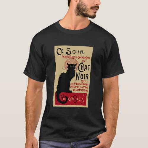 Ce Soir Chat Noir Vintage Art Nouveau Black Cat T_Shirt