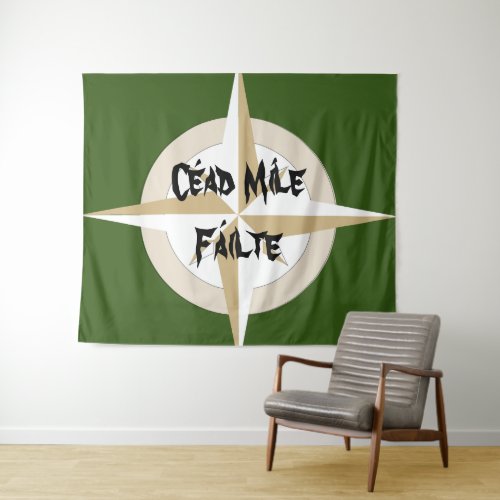 Cead Mile Failte Celtic Saying Gold Compass Tapestry