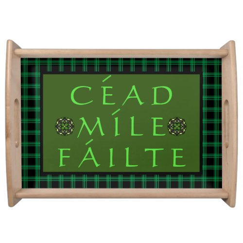 Cead Mile Failte Irish Welcome green text Celtic  Serving Tray