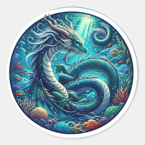 ceanic Elegance The Majestic Underwater Dragon Classic Round Sticker