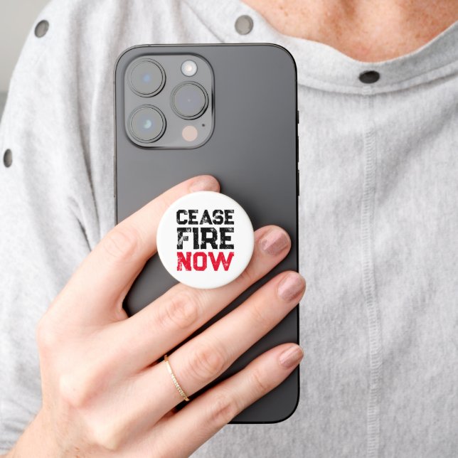 Cease Fire Now black red white grunge anti war PopSocket (Hand)
