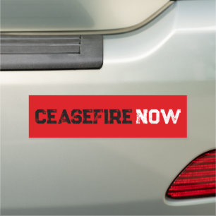 Cease Fire Now black white red grunge typography Car Magnet