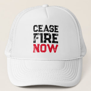 Cease Fire Now white red black distressed anti war Trucker Hat