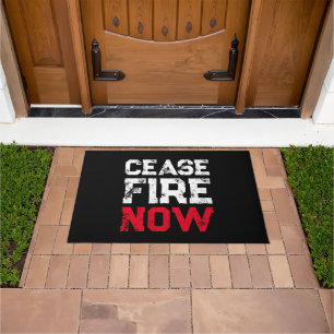Cease Fire Now white red black grunge anti war Doormat