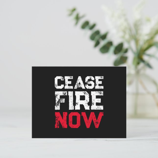 Cease Fire Now white red black grunge anti war Postcard (Standing Front)