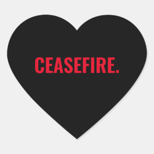Ceasefire black red text minimalist anti war heart sticker