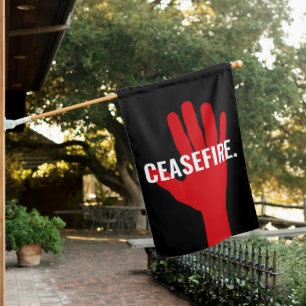 Ceasefire black white red hand anti war custom house flag