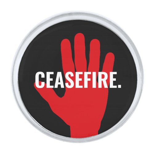 Ceasefire black white red hand anti war custom silver finish lapel pin