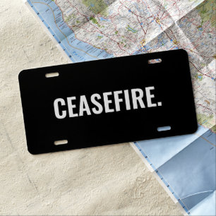 Ceasefire black white text minimalist anti war license plate