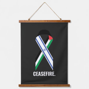 Ceasefire Israel and Palestine flags ribbon black Hanging Tapestry