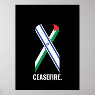 Ceasefire Israel and Palestine flags ribbon black Poster