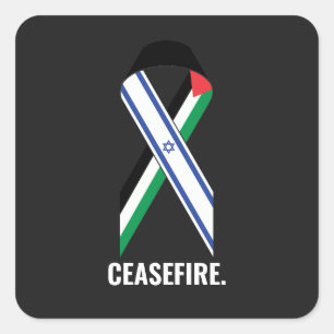 Ceasefire Israel and Palestine flags ribbon black Square Sticker