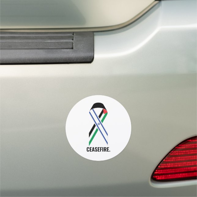Ceasefire Israel and Palestine flags ribbon white Car Magnet (In Situ)