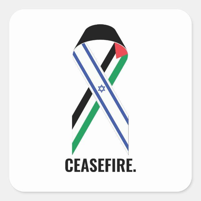 Ceasefire Israel and Palestine flags ribbon white Square Sticker (Front)