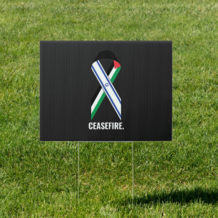 Ceasefire Israel and Palestine ribbon black Sign