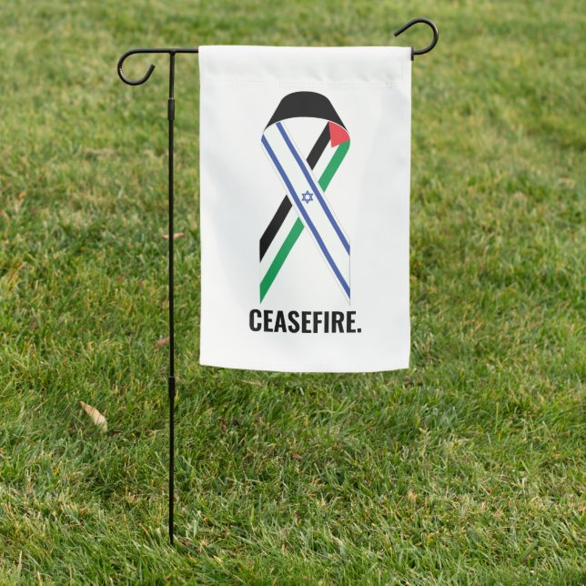 Ceasefire Israel and Palestine ribbon white custom Garden Flag (In SItu)