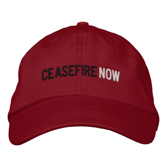Ceasefire Now black white red minimalist anti war Embroidered Baseball Cap (Front)