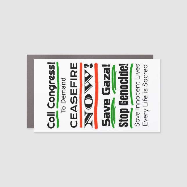 Ceasefire Now Gaza Car Magnet (Front)