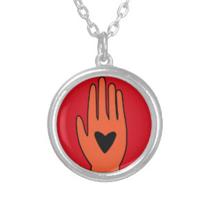 Ceasefire now hand Palestine graphic design Silver Plated Necklace