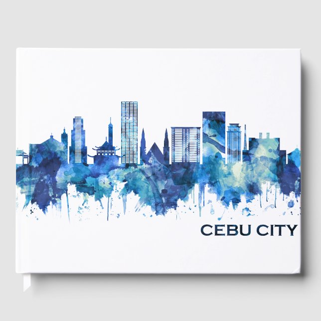 Cebu City Philippines Skyline Blue Guest Book (Front)