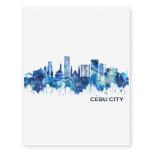 Cebu City Philippines Skyline Blue Temporary Tattoos