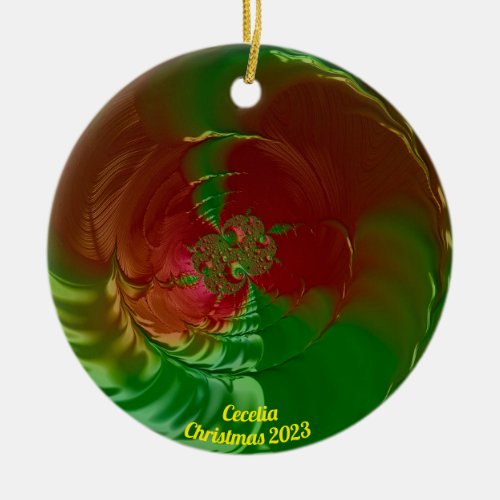 CECELIA  Glossy Red and Green Christmas 2023 Ceramic Ornament