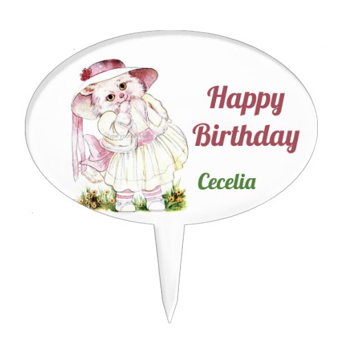 CECELIA  VINTAGE CAT ART  Sweet Cat Lover  Cake Topper