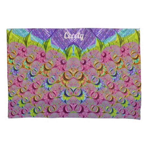 CECELY  Original Multicolored 3D Fractal Design  Pillow Case