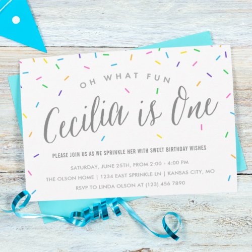 Cecilias Sprinkle 1st Birthday Party Invitation