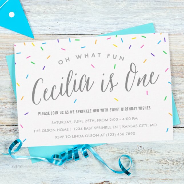Cecilia's Sprinkle 1st Birthday Party Invitation (Creator Uploaded)