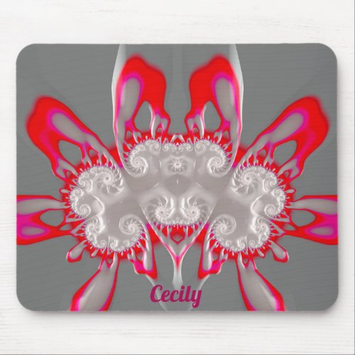 CECILY  FLUORO PINK RED GRAY WHITE  MOUSE PAD