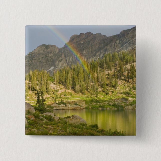 Cecret Lake with rainbow over Devil's Castle, Button (Front)