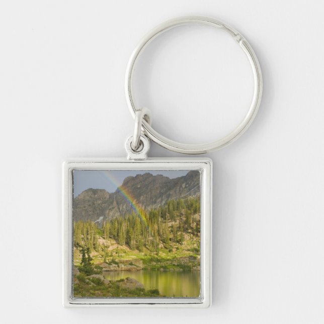 Cecret Lake with rainbow over Devil's Castle, Keychain (Front)