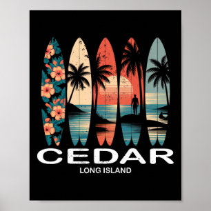Cedar Beach Long Island Surfboard Surfing Retro Poster