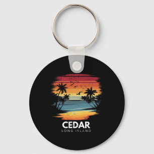 Cedar Beach Long Island Surfboard Surfing Vintage Keychain