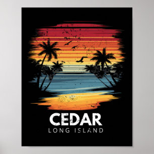Cedar Beach Long Island Surfboard Surfing Vintage Poster