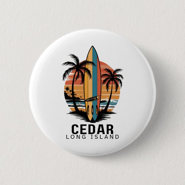 Cedar Beach Long Island Surfing Surfer _1  Button (Front)