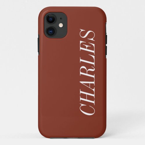 Cedar Brown Solid Color  Minimalist Name iPhone 11 Case